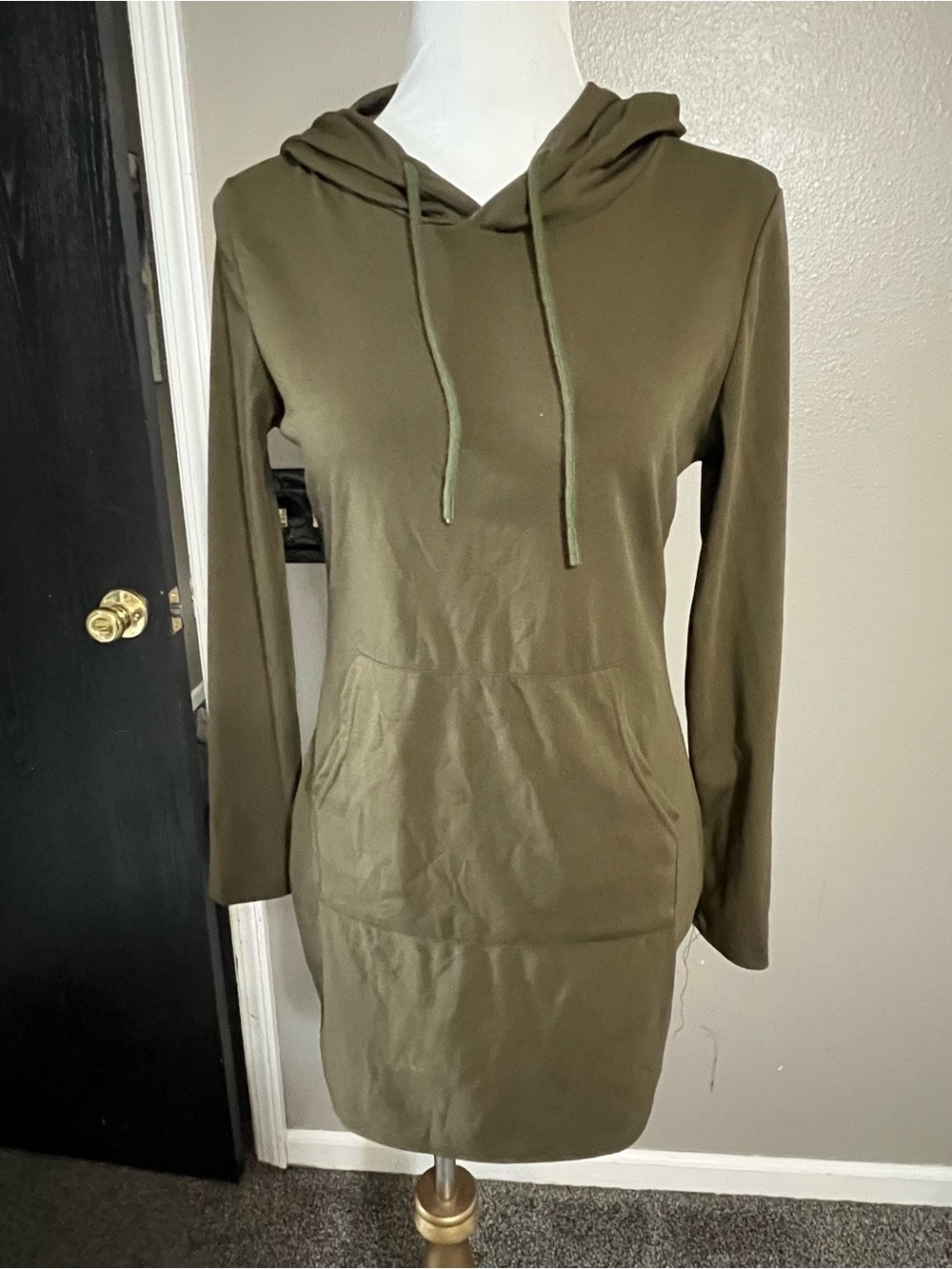 Olive Green Hoodie Dress - Women's Casual Pullover